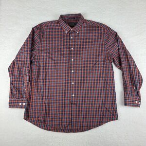 Pendleton Dress Shirt Mens 2XL XXL Blue Dark Orange Plaid Bridgeport Button Up